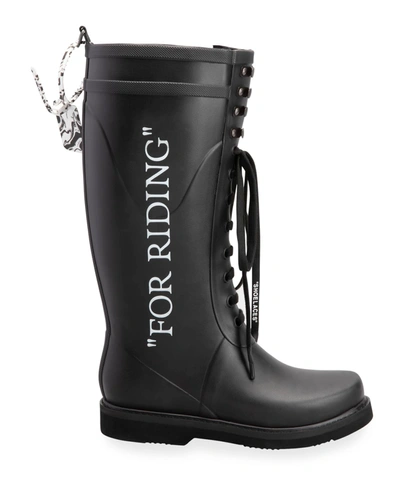 Shop Off-white For Riding Lace-up Rain Boots In Black