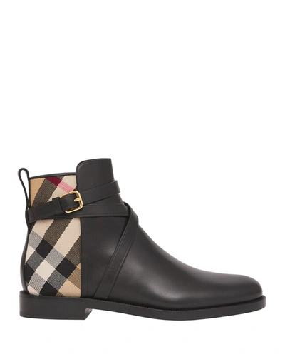 Shop Burberry Equestrian Buckle Vintage Check Ankle Booties In Black-archive Bei