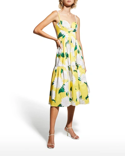 Shop Carolina Herrera Floral-print Tiered Bustier Midi Dress In Sunylwmul