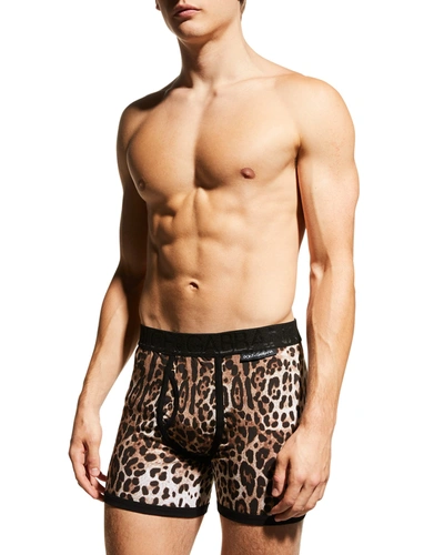 Shop Dolce & Gabbana Men's Leopard Boxer Briefs In Lghtbrwprt