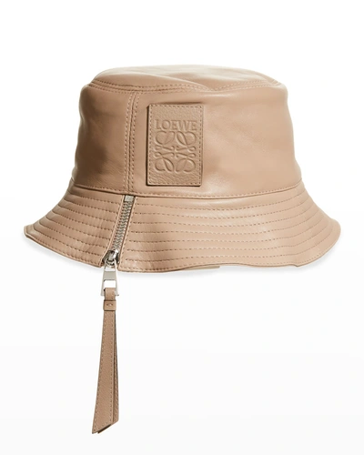 Shop Loewe Fisherman Zip Leather Bucket Hat In Sand
