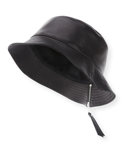 Shop Loewe Fisherman Zip Leather Bucket Hat In Black