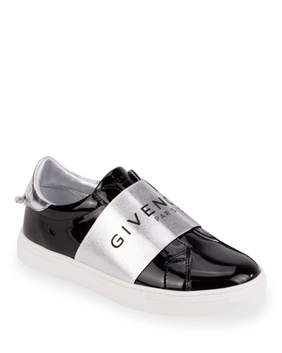 Shop Givenchy Boy's Metallic Logo Patent Low-top Sneakers, Toddler/kids In 09b Black