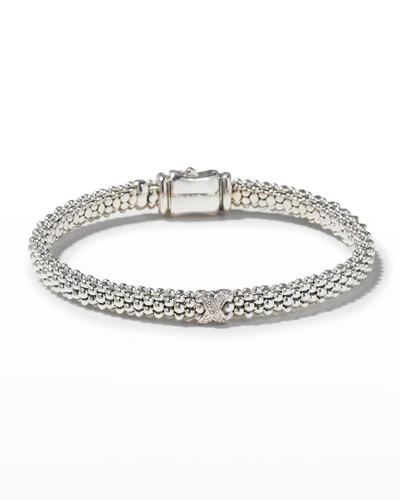 Shop Lagos Silver Caviar Diamond X Bracelet, 6 Mm