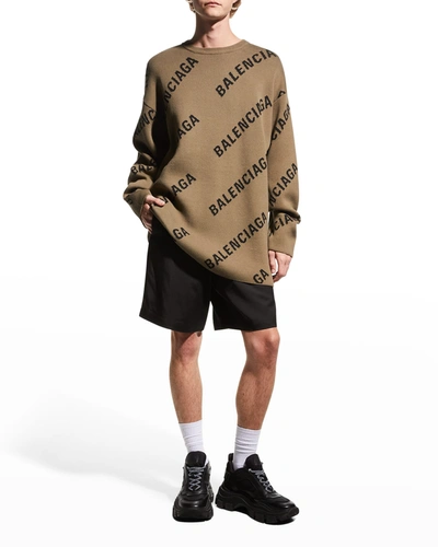 Shop Balenciaga Men's Oversized Diagonal-logo Sweater In Lt Brn/blk