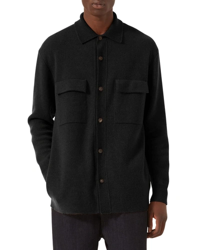 Shop Agnona Men's Cashmere-blend Double-knit Shirt In Black