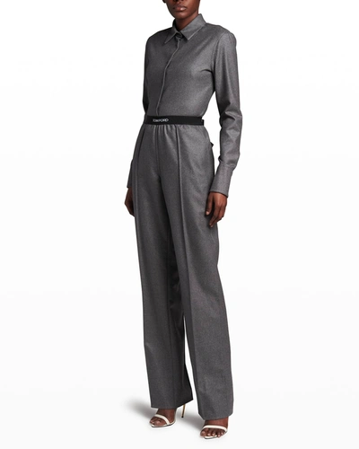 Shop Tom Ford Logo-trim Cashmere Pants In Grey White