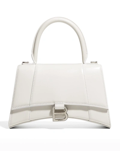 Shop Balenciaga Hourglass Small Shiny Leather Top-handle Bag In Chalk