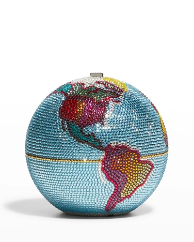 Shop Judith Leiber New Sphere Globe Crystal Clutch Bag In Silver/aqua
