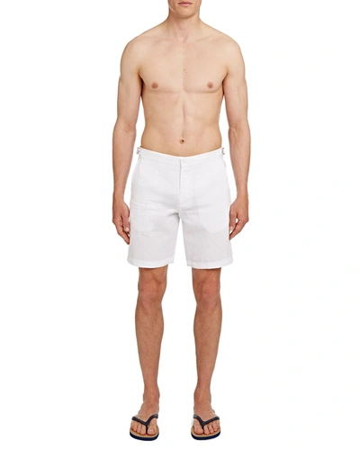 Shop Orlebar Brown Men's Norwich Solid Linen Shorts In White