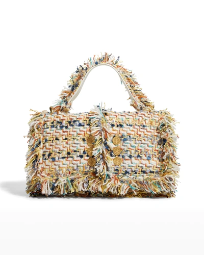 Shop Kooreloo Multicolor Tweed Fringe Top-handle Shoulder Bag In Ivoryblue