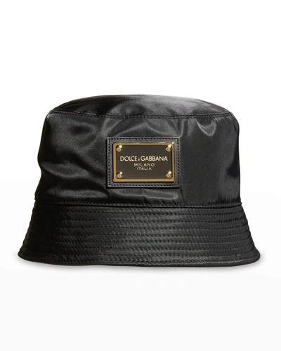 Shop Dolce & Gabbana Men's Fisherman Plaque Bucket Hat In Black