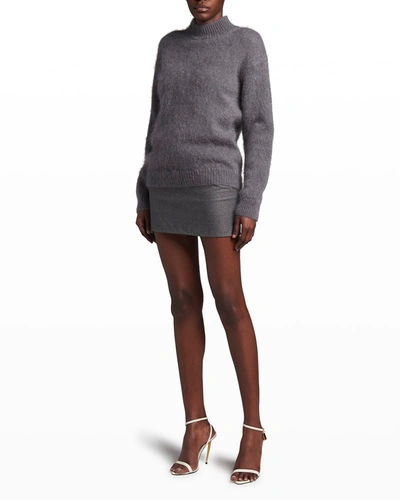 Shop Tom Ford Turtleneck Mohair Sweater In Grey Melange