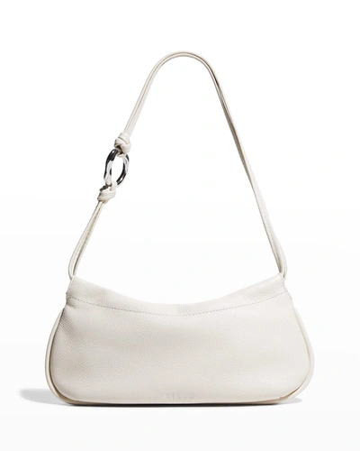 Shop Staud Tate Moc-croc Flap Shoulder Bag In Cream