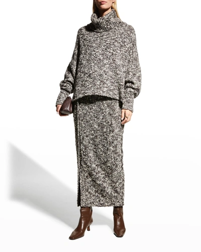 Shop Adam Lippes Wool-cashmere Boucle Midi Skirt In Multi Chocolate
