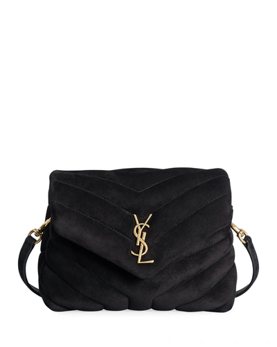 Shop Saint Laurent Loulou Toy Quilted Suede Crossbody Bag In 1000 Nero
