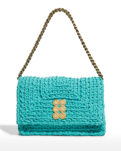 Shop Kooreloo Crochet Flap Chain Shoulder Bag In Seafoam Green