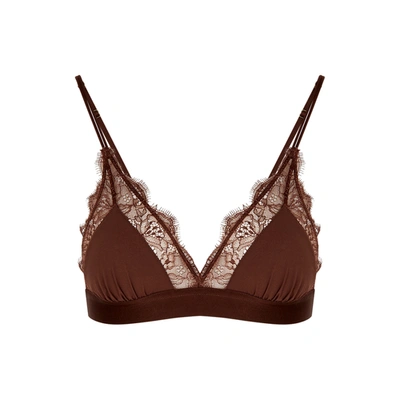 Love Stories + Net Sustain Love Recycled Lace-trimmed Stretch-crepe  Soft-cup Triangle Bra In Brown | ModeSens