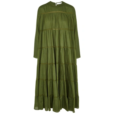 Merlette Maida Green Tiered Cotton-blend Midi Dress In Olive