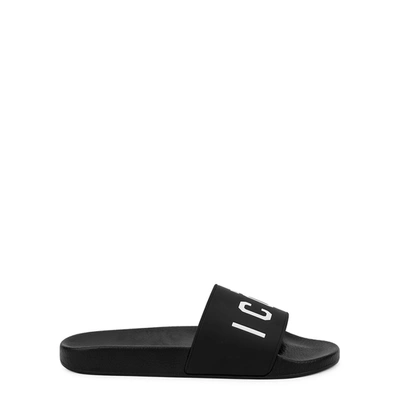 Shop Dsquared2 Icon Black Rubber Sliders In Black And White