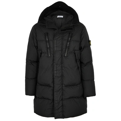 Shop Stone Island Black Quilted Crinkle Reps Shell Coat