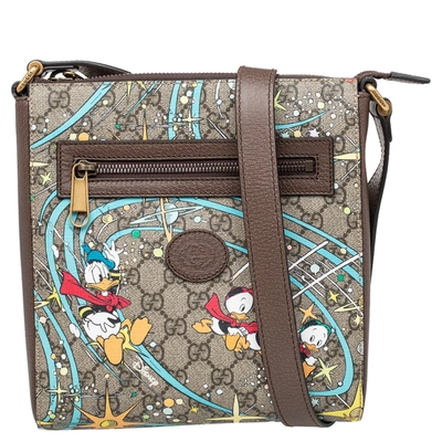 Pre-owned Gucci X Disney Beige Gg Supreme Canvas And Leather Donald Duck Messenger Bag