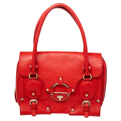 Pre-owned Versace Red Leather Studded Tote