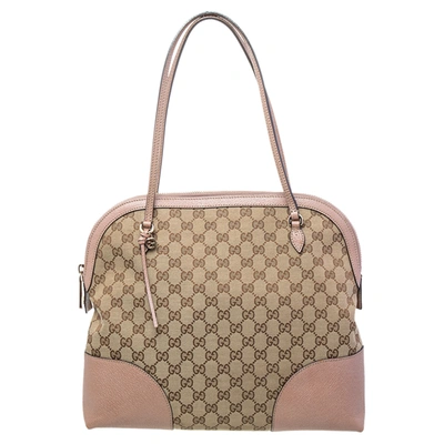 Pre-owned Gucci Beige/old Rose Gg Canvas And Leather Bree Shoulder Bag