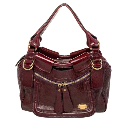 CHLOÉ Pre-owned Burgundy Patent Leather Front Pocket Satchel