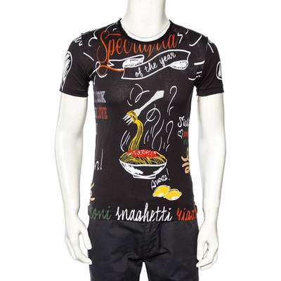 Pre-owned Dolce & Gabbana Black Spaghetti Printed Cotton Crewneck T-shirt S
