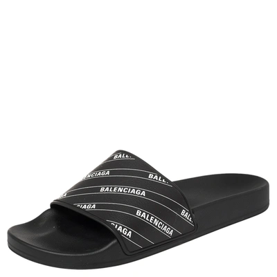 Pre-owned Balenciaga Black Rubber Logo Stamped Pool Slides Size 41