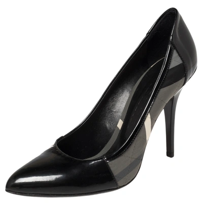 Pre-owned Burberry Black Nova Check Fabric And Patent Leather Pointed Toe Pumps Size 39.5