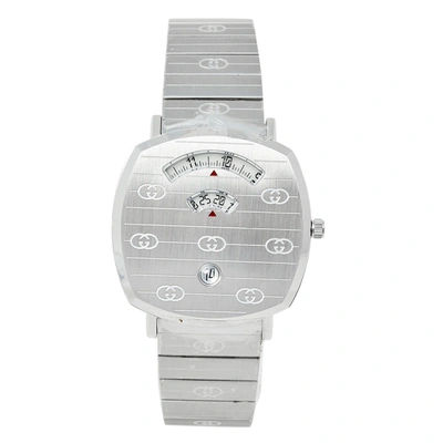 Pre-owned Gucci White Stainless Steel Grip Ya157410 Unisex Wristwatch 38 Mm