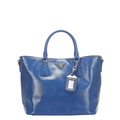 Pre-owned Prada Blue Leather Galleria Tote Bag