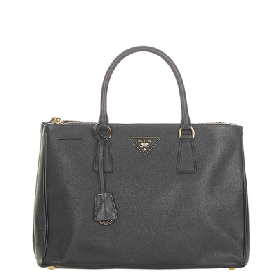 Pre-owned Prada Black Saffiano Leather Lux Double Zip Galleria Satchel Bag