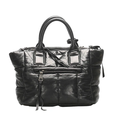 Pre-owned Prada Black Patent Leather Bomber Satchel Bag