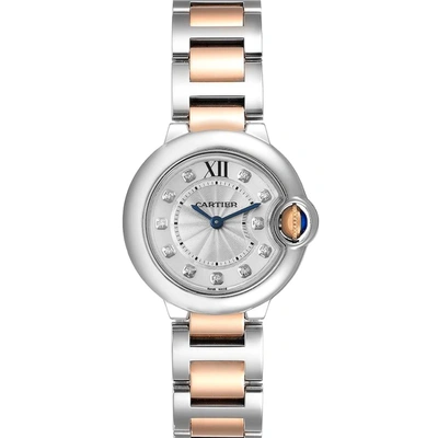 Pre-owned Cartier Silver Diamonds 18k Rose Gold And Stainless Steel Ballon Bleu We902030 Women's Wristwatch 29 Mm