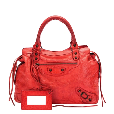 Pre-owned Balenciaga Red Leather Motocross Classic Midday Bag