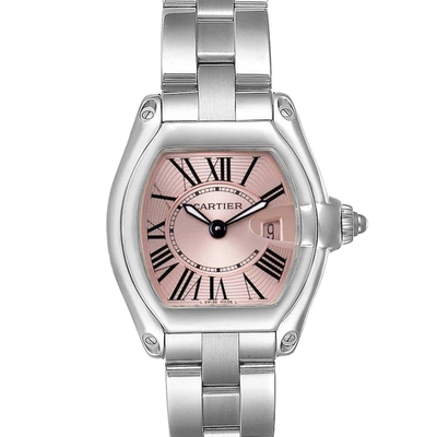 Pre-owned Cartier Pink Stainless Steel Roadster W62017v3 Women's Wristwatch 36 X 30 Mm