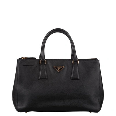 Pre-owned Prada Black Lux Leather Galleria Tote Bag