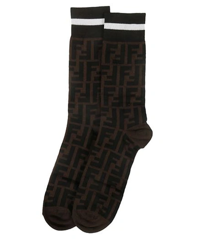 Shop Fendi Ff Motif Socks In Brown