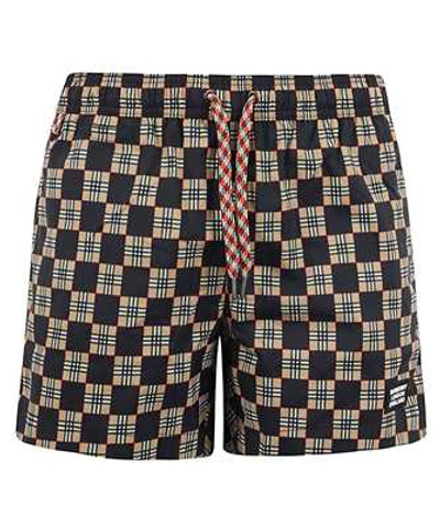 Shop Burberry Chequer Print Drawcord Swim Shorts In Beige