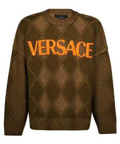 Shop Versace Logo Argyle Wool & Alpaca Knit In Brown