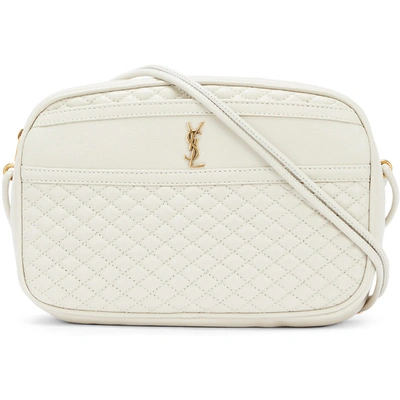 Shop Saint Laurent Womens Cream/gold Victoire Quilted-leather Camera Bag