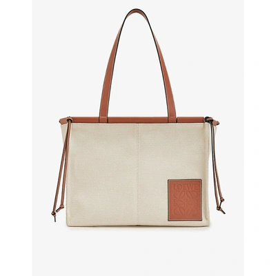 Shop Loewe Womens Light Oat Cushion Canvas And Leather Tote Bag