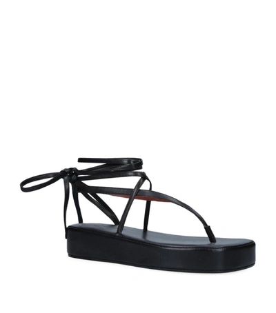 Shop Amina Muaddi Leather Jamie Flatform Sandals 35 In Black