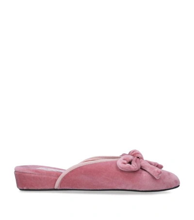 Shop Olivia Morris At Home Velvet Daphne Bow Slippers In Pink