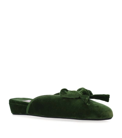 Shop Olivia Morris At Home Velvet Daphne Bow Slippers In Green