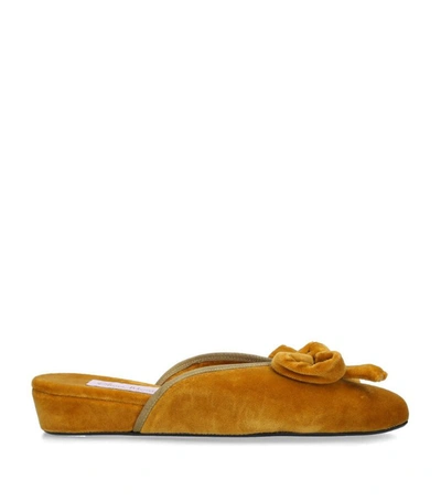 Shop Olivia Morris At Home Velvet Daphne Bow Slippers In Yellow
