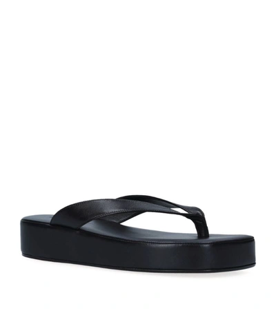 Shop Amina Muaddi Leather Johana Flatform Sandals In Black